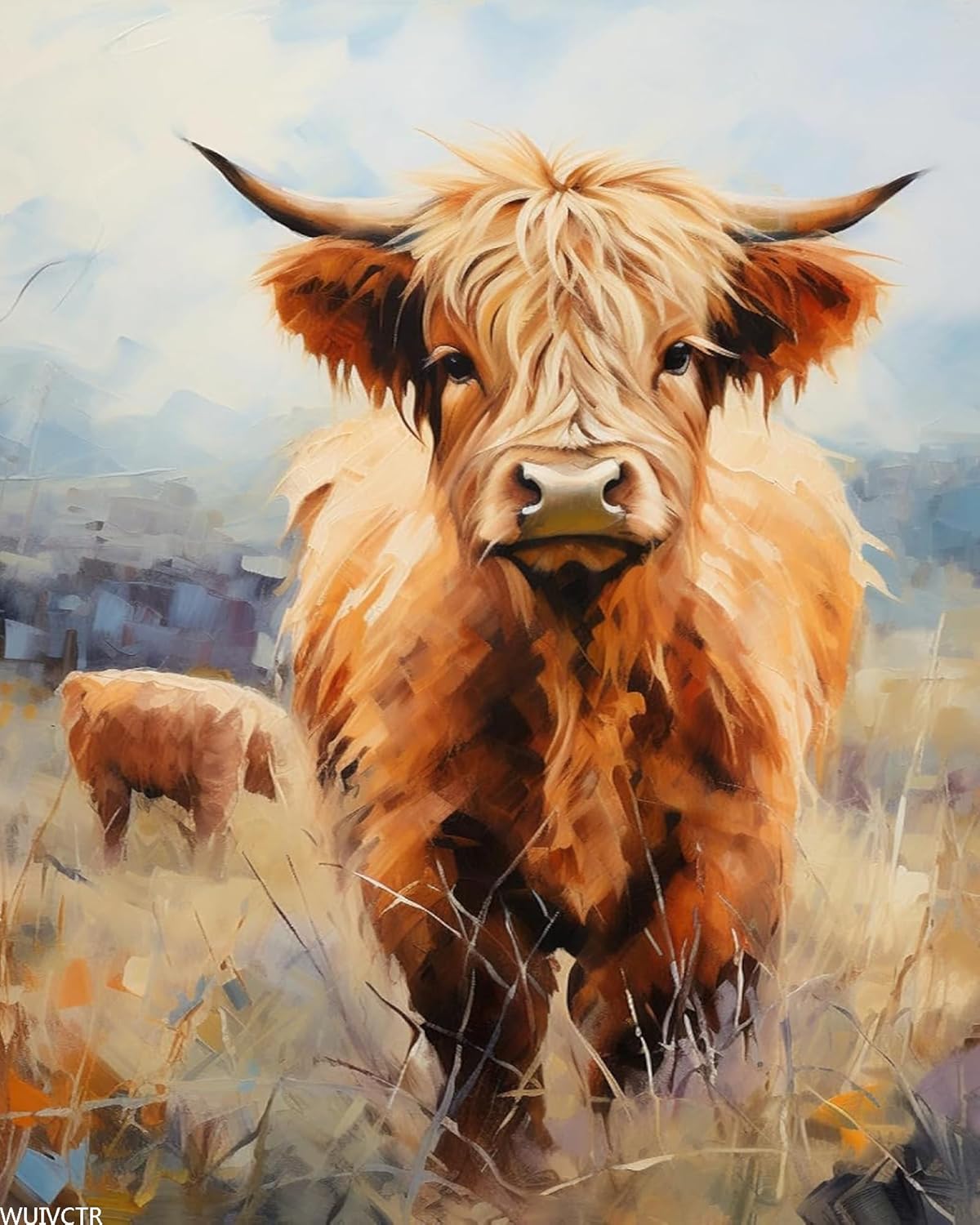 WUIVCTR DIY Paint by Number for Adults Beginner, Farm Animal Highland Cow, Painting by Number Oil Painting with Brushes and Acrylic Pigment, 40x50cm