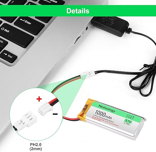 Miniatura 4 de 4 unids 3.7 V 1000 mAh Li batería con cargador USB 102050 1S LiPo batería con placa de protección cinta de goma aislada y micro JST 2.0 enchufe para