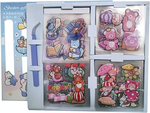Miniatura 5 de Juego de 100 calcomanías kawaii, 100 hojascaja, bonitas calcomanías para álbumes de recortes para diario, planificadores, diario basura, calendarios