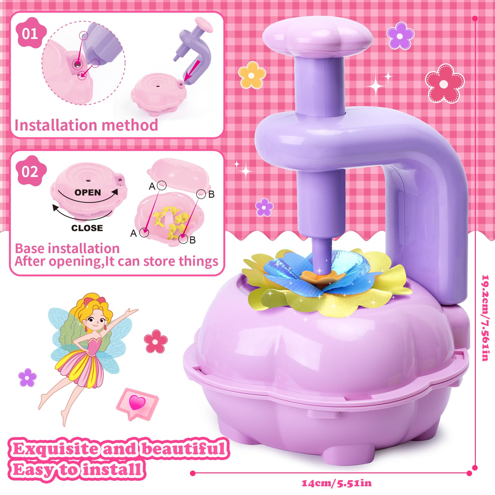 Sumsoltic Mädchen Spielzeug Blumenpresse Bastelset Kinder 4 Jahre, DIY Blumen Basteln Spielzeug Mit Blumenmaschine, Blumenstrauß Geschenke für Mädchen ab 3 4 5 6 7 8 9 10 Jahre