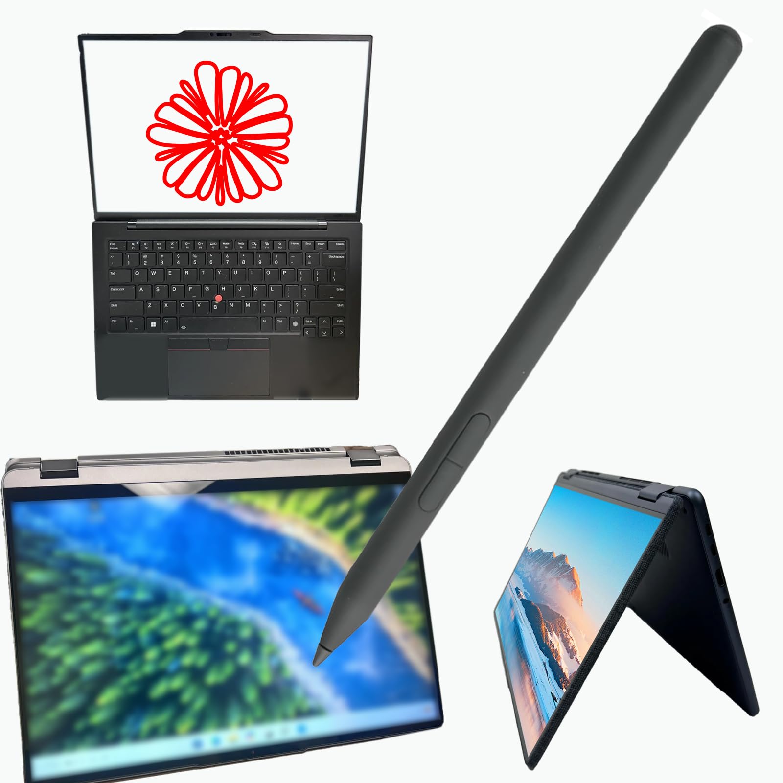 Stylet Lenovo Yoga Pen Compatible - Magnétique, 4096 Niveaux Pression, Noir