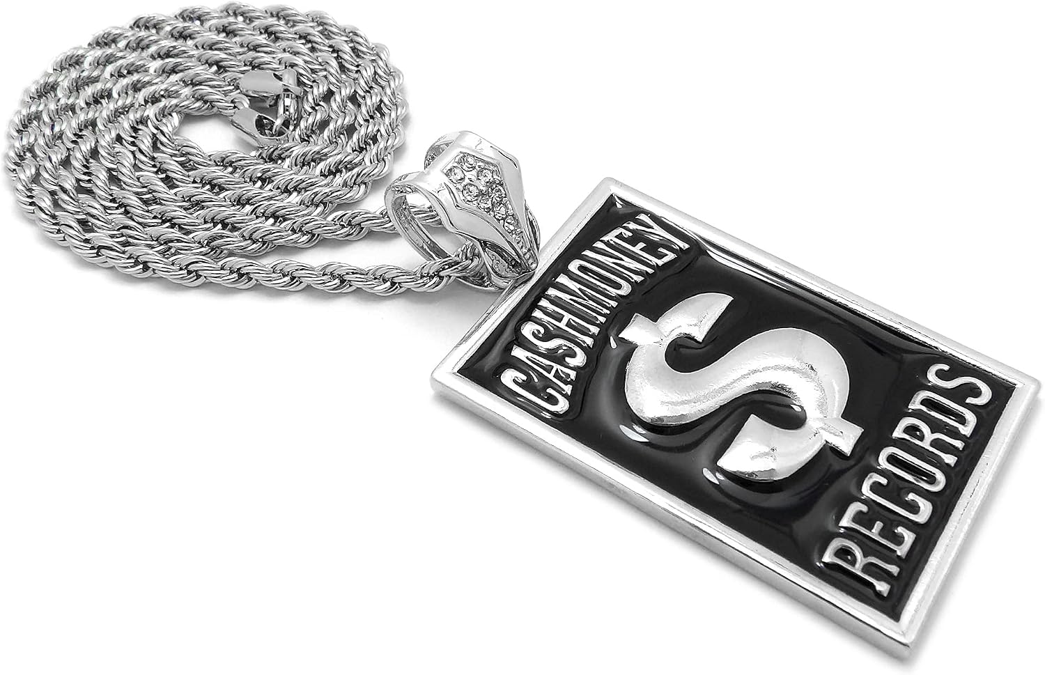 Hip Hop Cash Money Records Pendant Box/Cuban/Rope Chain Necklace XZP111 (24, Silver Rope Chain)