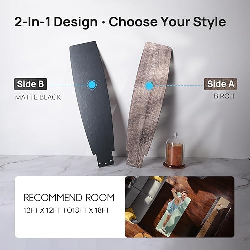 Miniatura 8 de Consciot Ventilador de techo de 52 pulgadas con luces, ventilador de techo negro moderno, control remoto, motor de CC reversible silencioso, montaje