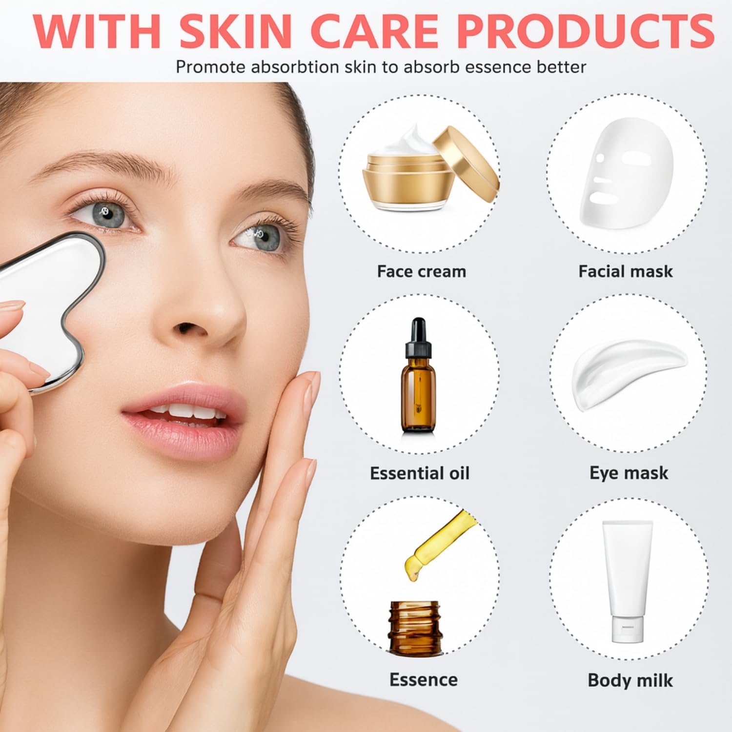 Stainless Steel Gua Sha and Face Roller Set Facial Massager Tools, Lymphatic Drainage Massager Metal Gua Sha Skin Self Care Gifts for Women - Image 5