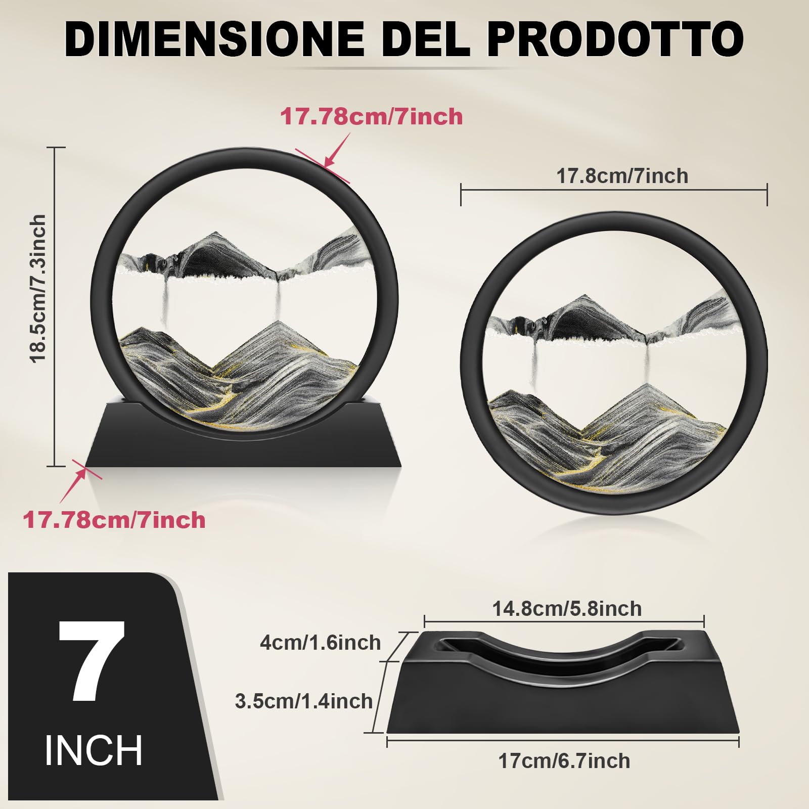 Wai Danie Pittura di Sabbia Che Scorre Quadro Sabbia Movimento sabbia dinamica 3d Hourglass Deep sea Sandscape Display Decorazioni per la Casa e l'ufficio Giocattoli da Scrivania per Adulti (nero, 7“)