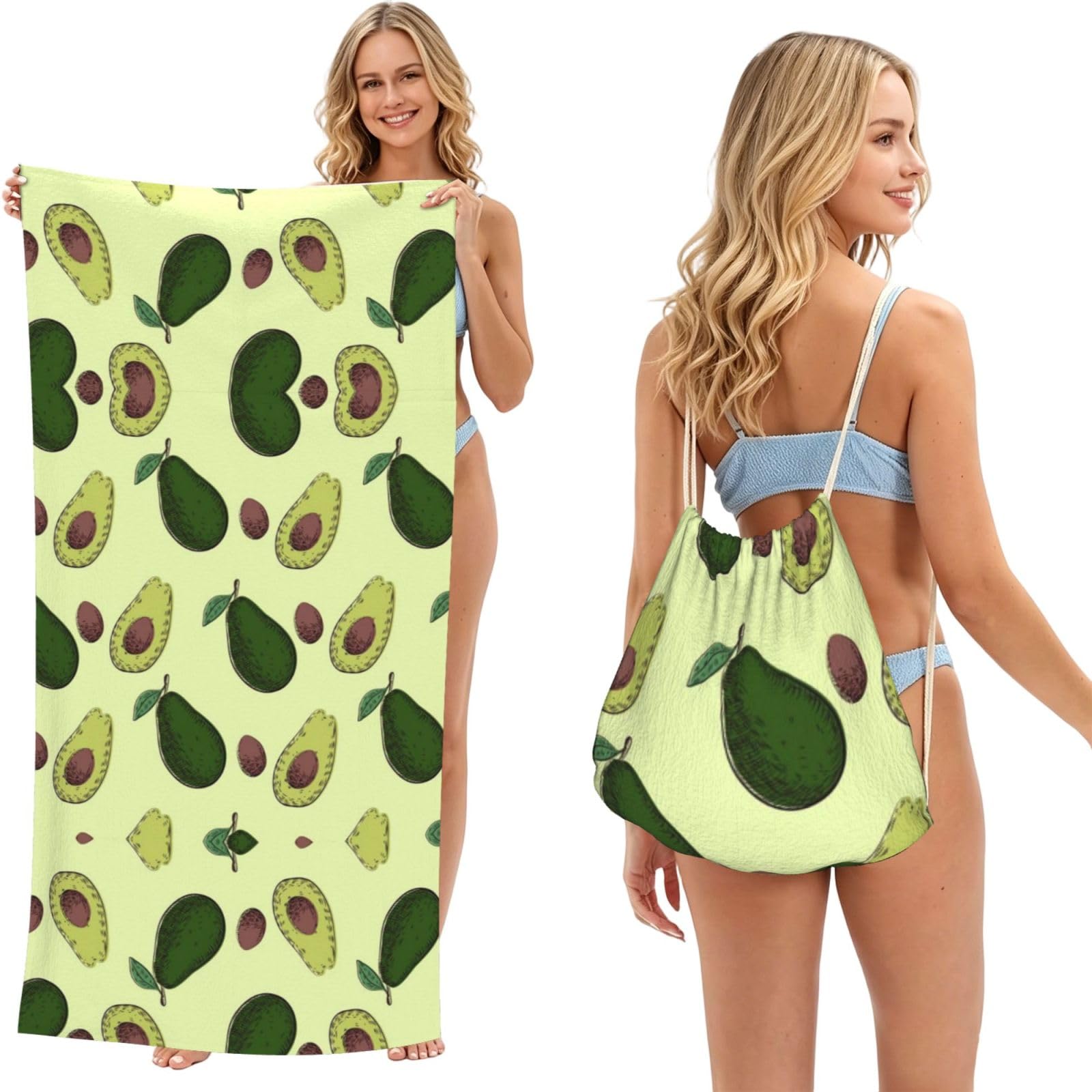 EZDLOWVBA Avocado Fruit Print Beach Towel Backpack 2 In 1 Summer Large Lightweight Beach Towel - Multifunctional Ship Pattern Towel Bag For Storage,Sport