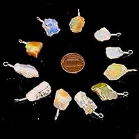 Vista 3 de 4pcs Raw Ethiopian Opal Rough Crystal Pendant + 1 Silver Plated Chain 18 inch, Natural Gemstones, Fire Play Healing Crystals