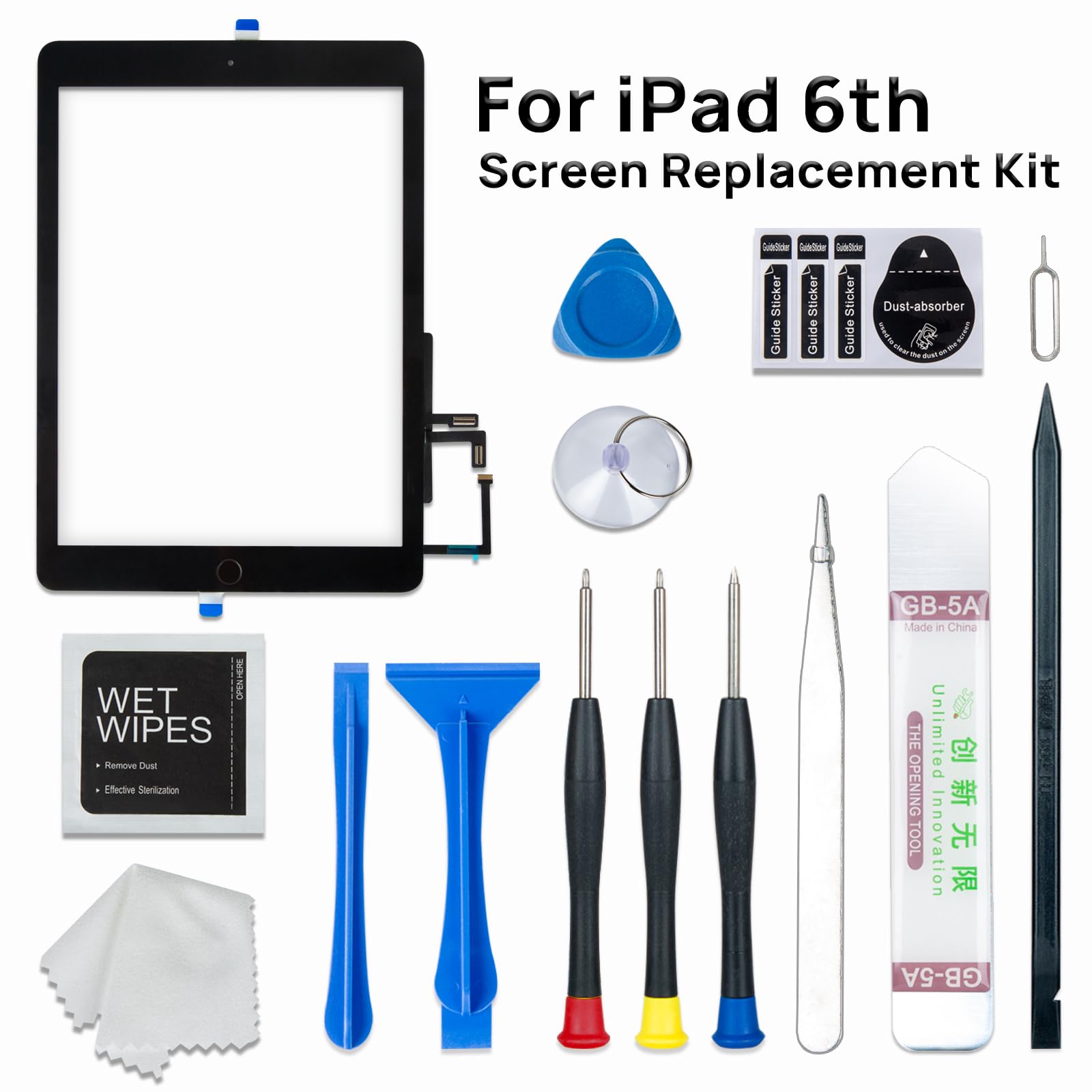 Vetro touch di ricambio per iPad 6 (6° generazione) A1893 A1954, ricambio per vetro touch di 6° generazione 9,7'' 2018, kit di riparazione completo con tasto Home