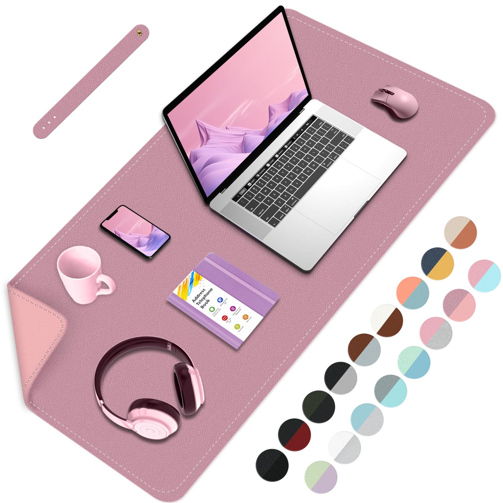 Tappetino Da Scrivania In Pelle BLESWIN 80x40cm - Antiscivolo, Impermeabile, Colore Albicocca - Foto 8