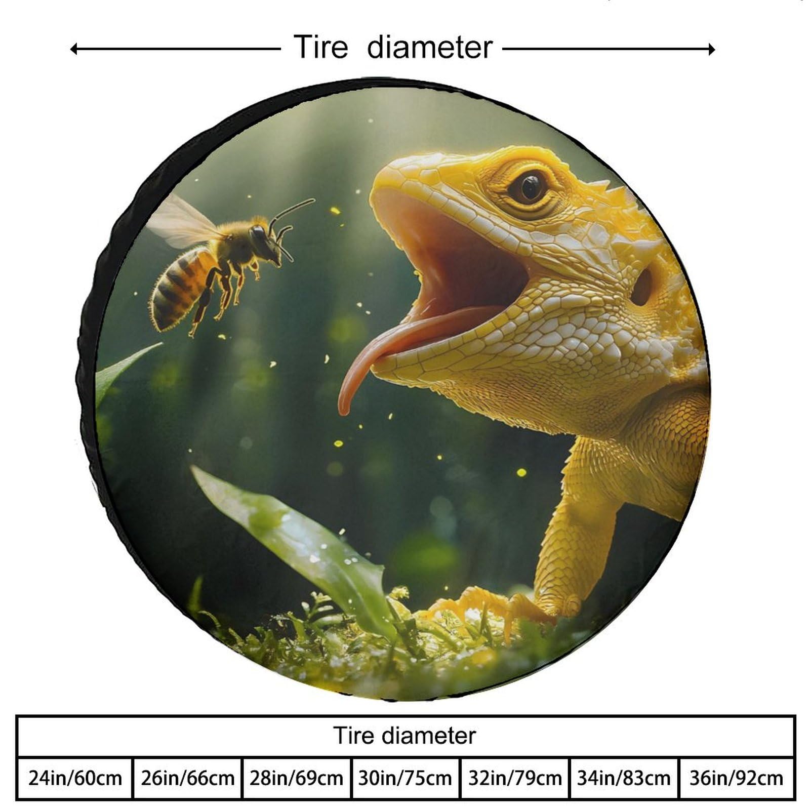 Lizard and Bee Spare Tire Cover Oxford Waterproof Wheel Protectors Universal Car Accessories 28inch