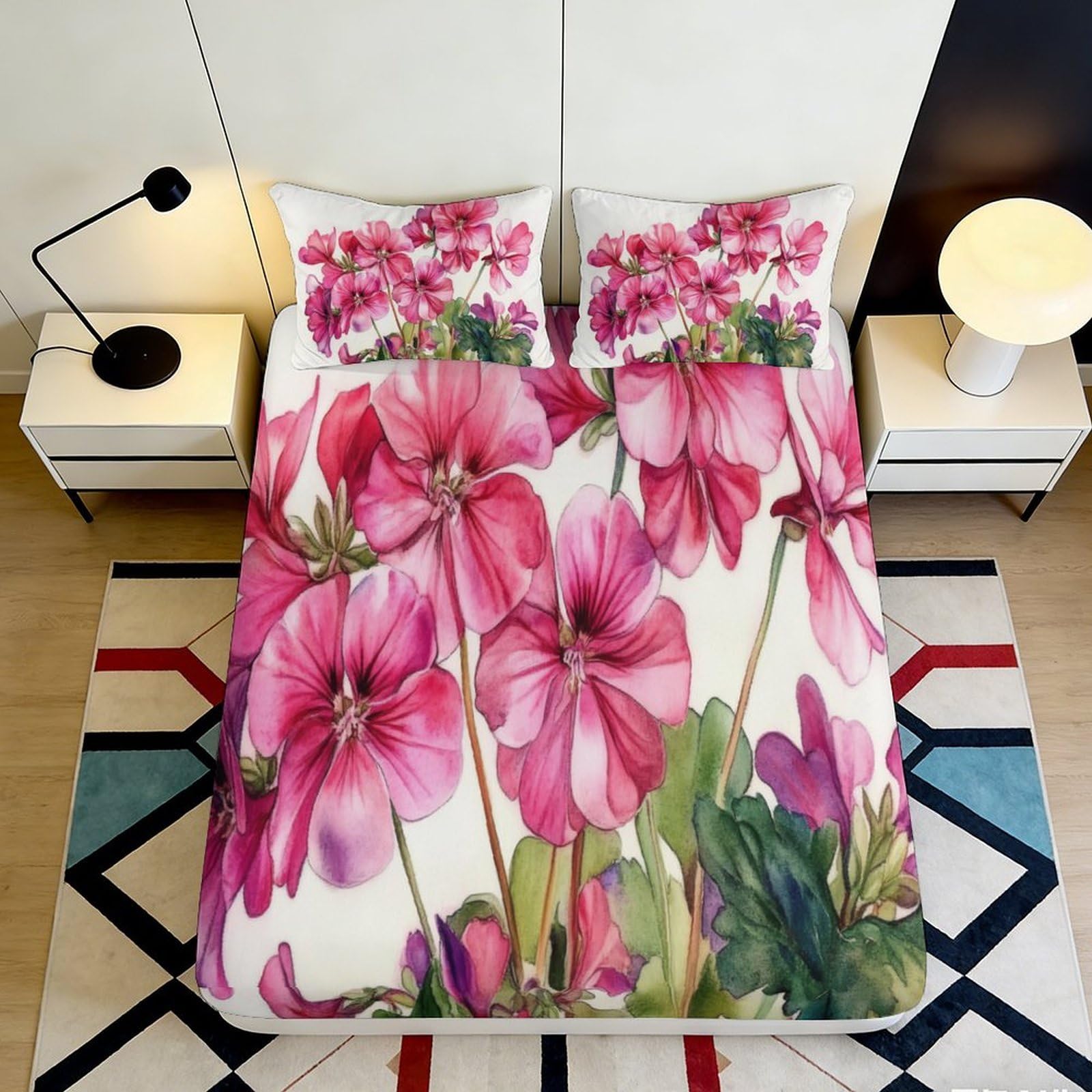 Jqzkxnhpbr Style-6 3D Printed Pink Floral Fitted Sheet Microfiber Soft Breathable Abstract Blossom Bed Cover For Bedroom Dorm Decor 90X200x25cm