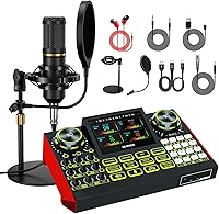 Vista 1 de Paquete de micrófono de podcast G9 con tarjeta de sonido en vivo y mezclador de audio, equipo de podcast con tablero de sonido y micrófono