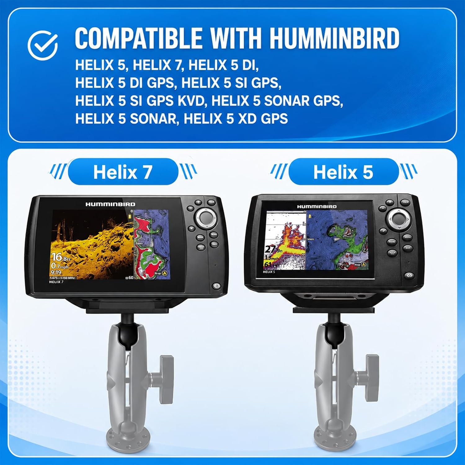 Aluminum 1.5" Ball Fish Finder mounting Plate for Hummingbird Helix 5,7, etc., C Size Universal Marine Electronics Bracket, Compatible with RAM Mounts