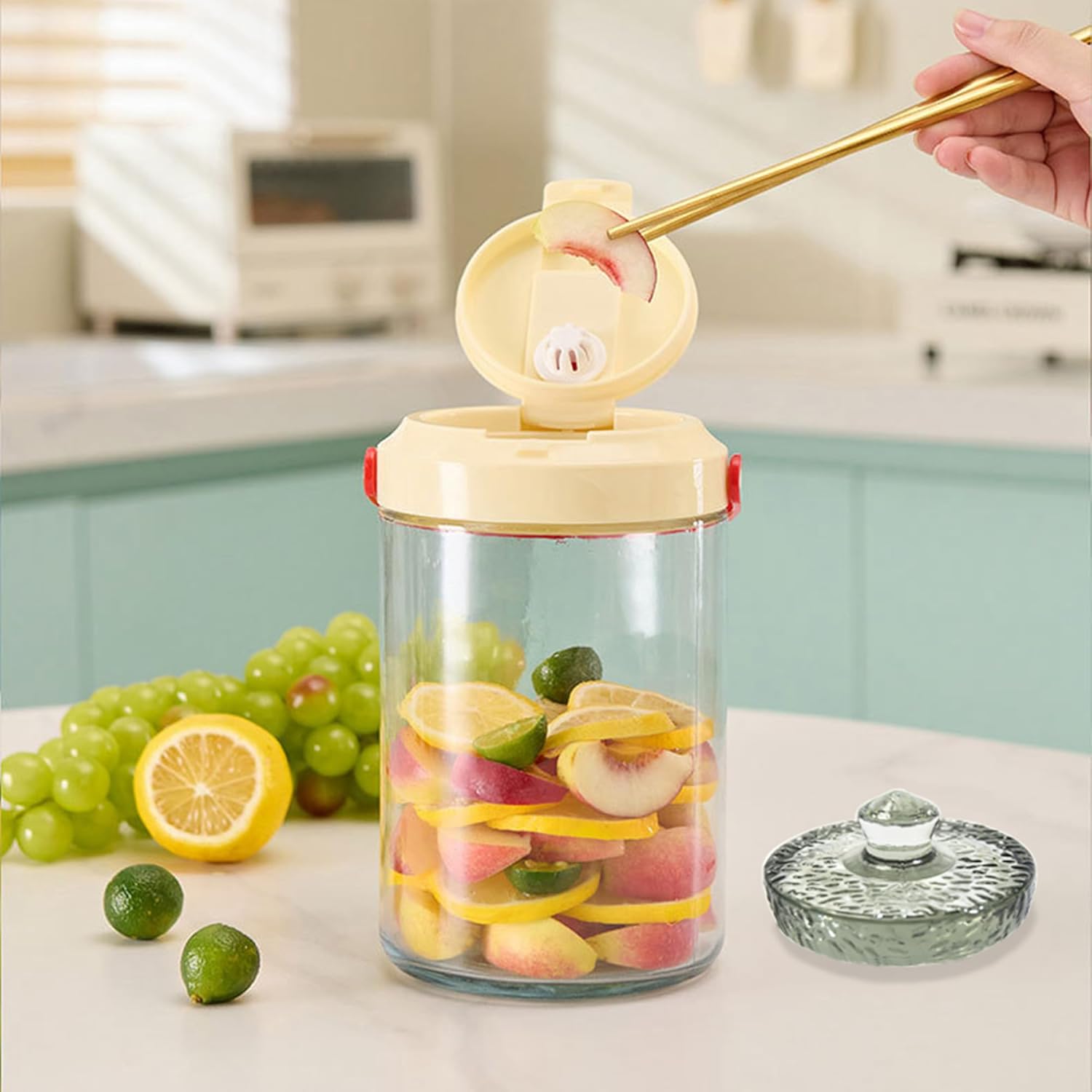 Fermentation Weights for Large Wide Mouth Gallon Mason Pickling Canning Jars (Over 3.5 Inches), Fermenting Weigh Easy Grip With Grooved Handles Wavy Grain Dot for Brewing Fermented Foods, Pack of 2 - Image 5