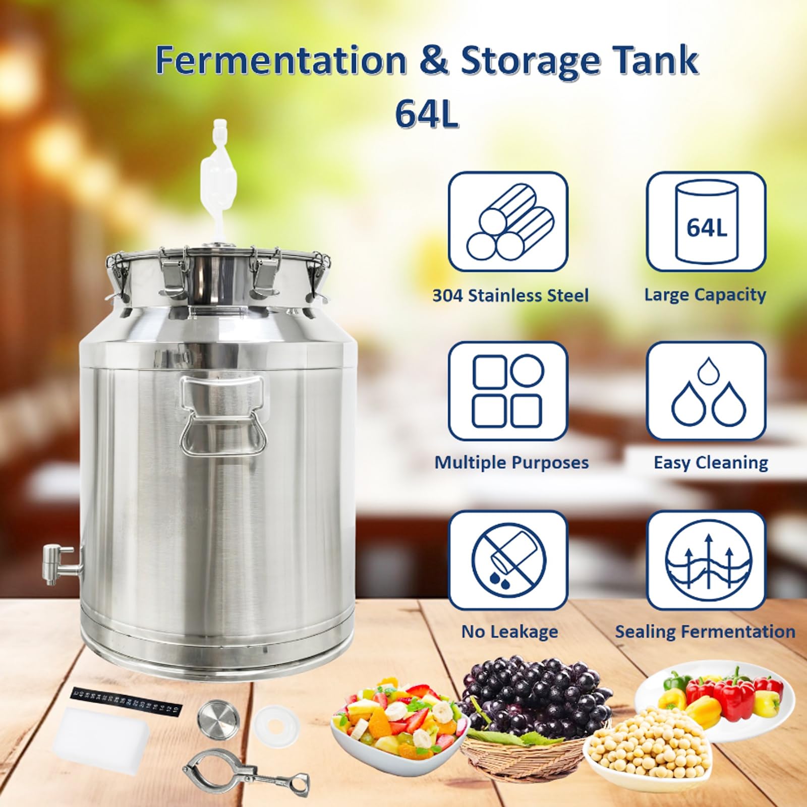 INTBUYING Weingärtank aus 304 Edelstahl, 4,5 l Wein Bier Fermenter Lagertank mit Abgasrohrdichtung Verschluss Verschluss für Bier, Wein, Joghurt, Milch, Saft