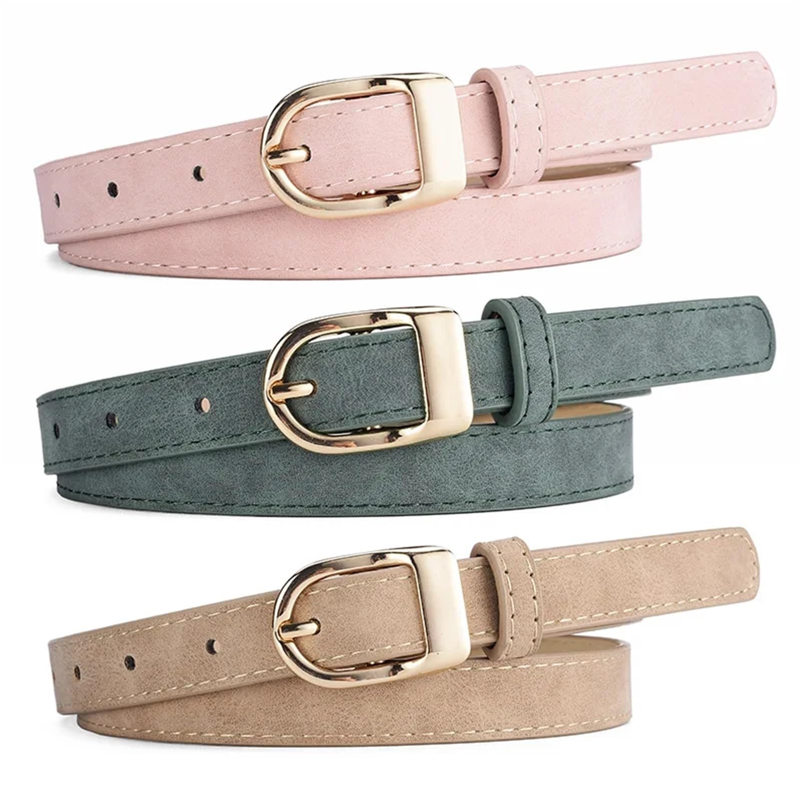 Cinturones De Mujer 2 uds cinturón Simple de cuero PU for mujer, accesorios for vaqueros, hebilla dorada, pretina fina Para Jeans Vestido