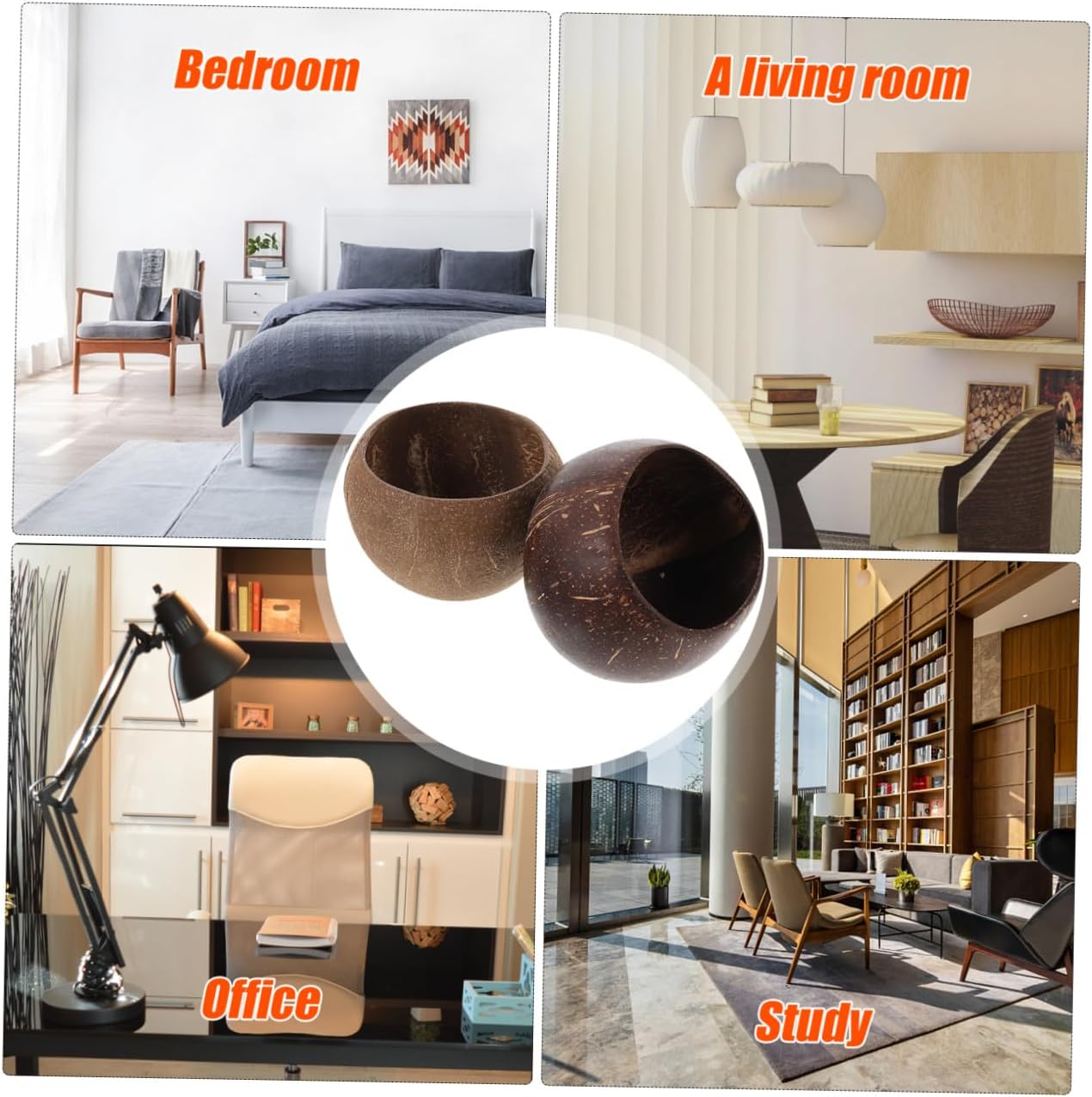PRETYZOOM 2Pcs Coconut Shell Candle Bowls Natural Scented Candle Holders for Aromatherapy Meditation and Home Decor Storage Containers Khaki
