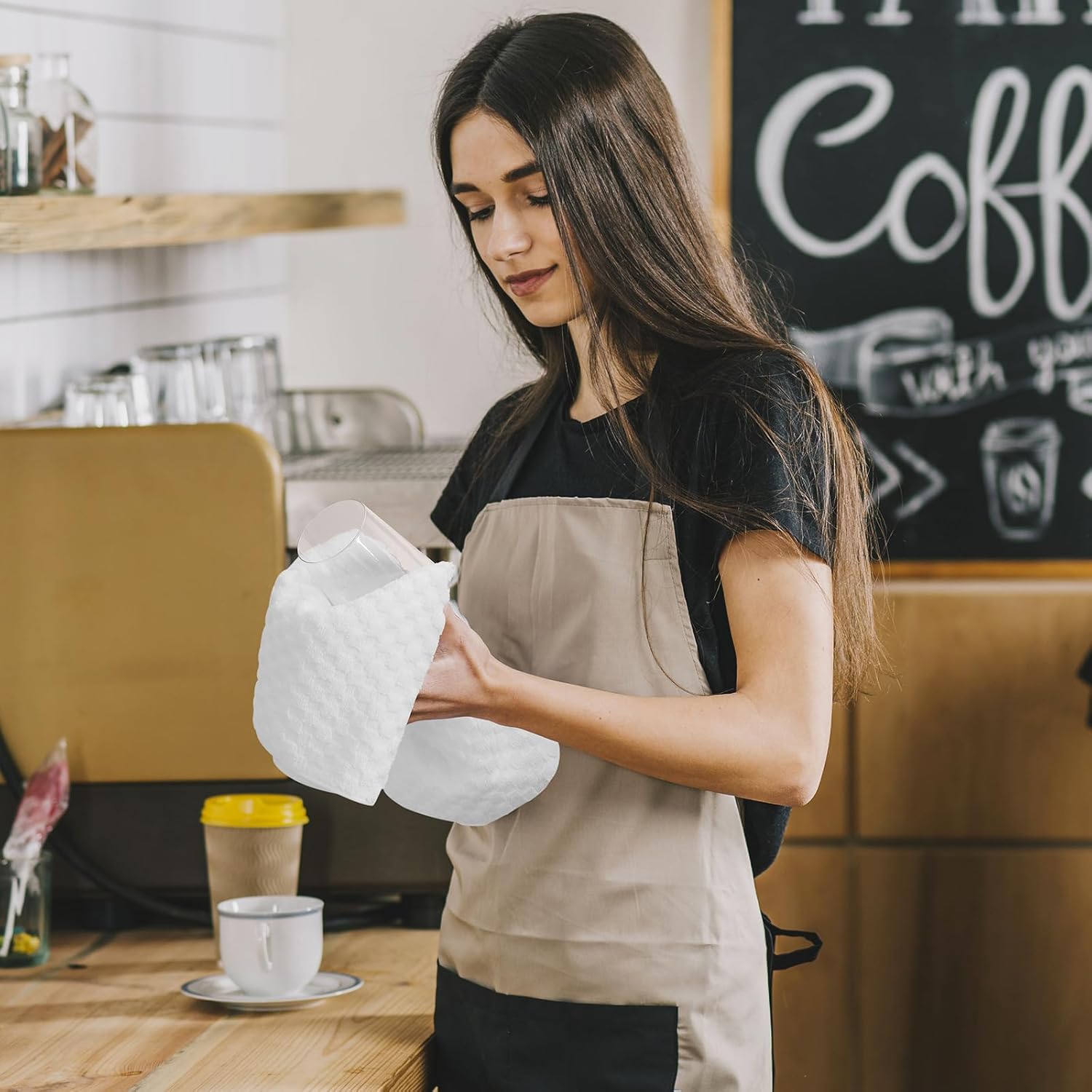 Fintale 100% Cotton Kitchen Towels and Dishcloths Set, 12 x 12 & 15 x 25 Inches, Set of 10 Bulk Super Soft and Absorbent Terry Cloth Dish Towels, Quick Drying Hand Towels with Hanging Loop, White - Image 4