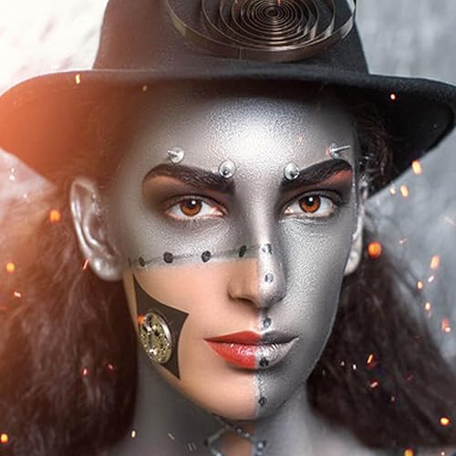 Miniatura 6 de MEICOLY Pintura facial plateada (1.06 onzas), barra de pintura facial mezclable para Halloween, Tin Man, efectos especiales, SFX cosplay, resistente