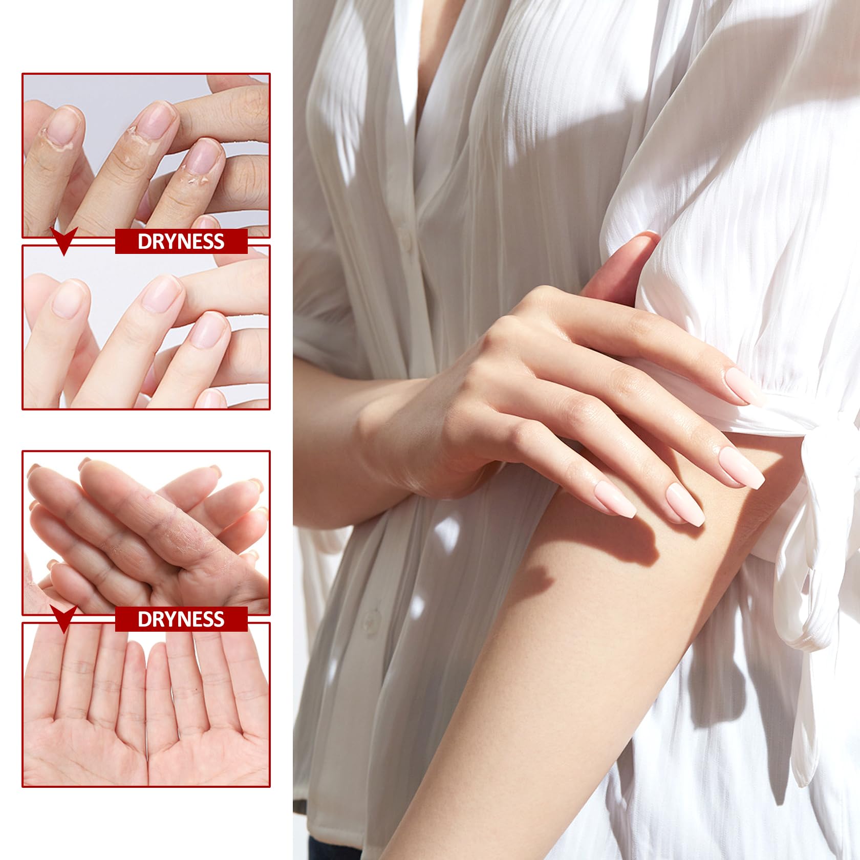 Feuchtigkeitsspendende Handschuhe für Hände, 12 Paar feuchtigkeitsspendende Peeling-Masken für trockene und rissige Hände, langanhaltende und fettfreie feuchtigkeitsspendende Handschuhe für