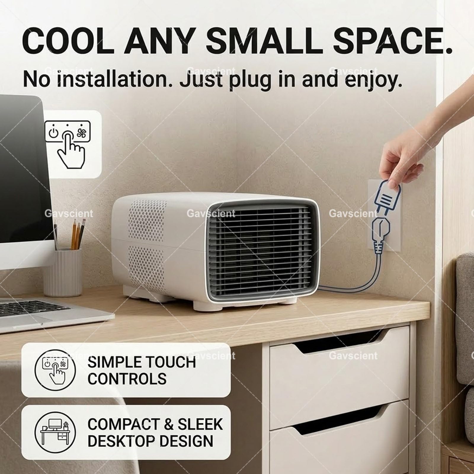 Climatizador Portátil para Autocaravanas, 2700 BTU Mini Enfriador de Aire, 280W Bajo Consumo de Energía, 3 en 1, 45dB Silencioso para Aventuras