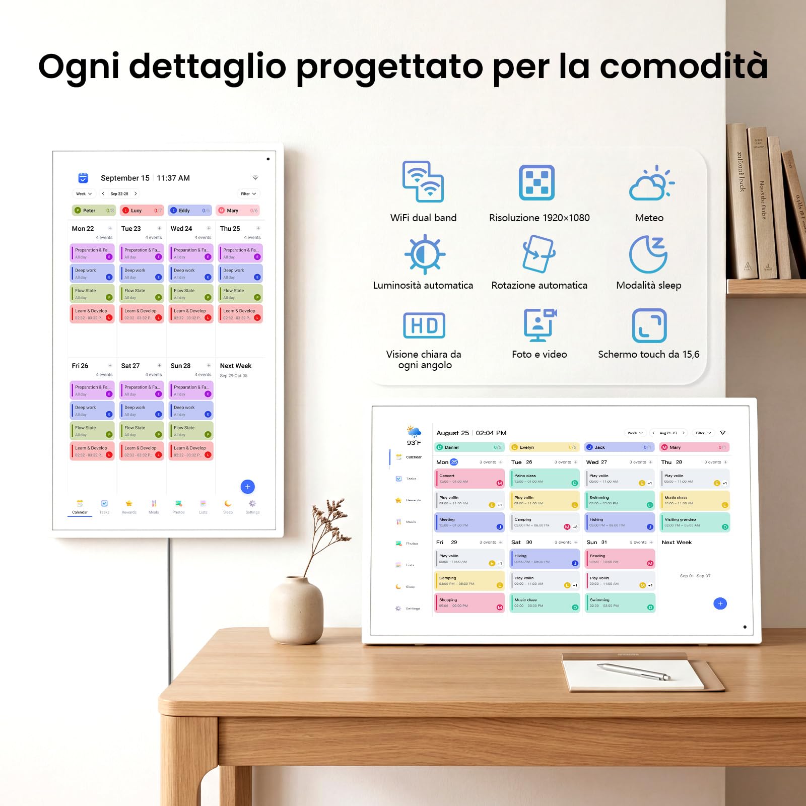 NEWYES 2026 Calendario Digitale da Parete 15,6", Agenda familiare interattiva con touchscreen, Organizzatore e Planner Familiare con Display IPS Full HD 1920×1080, Ideale per Regali e la Casa
