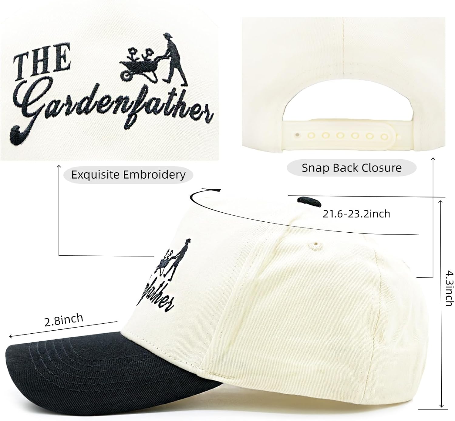 Waldeal Gardening Trucker Hat for Men, Embroidered The Gardenfather Adjustable Baseball Cap for Dad Papa Grandfather Beige/Black - Image 4