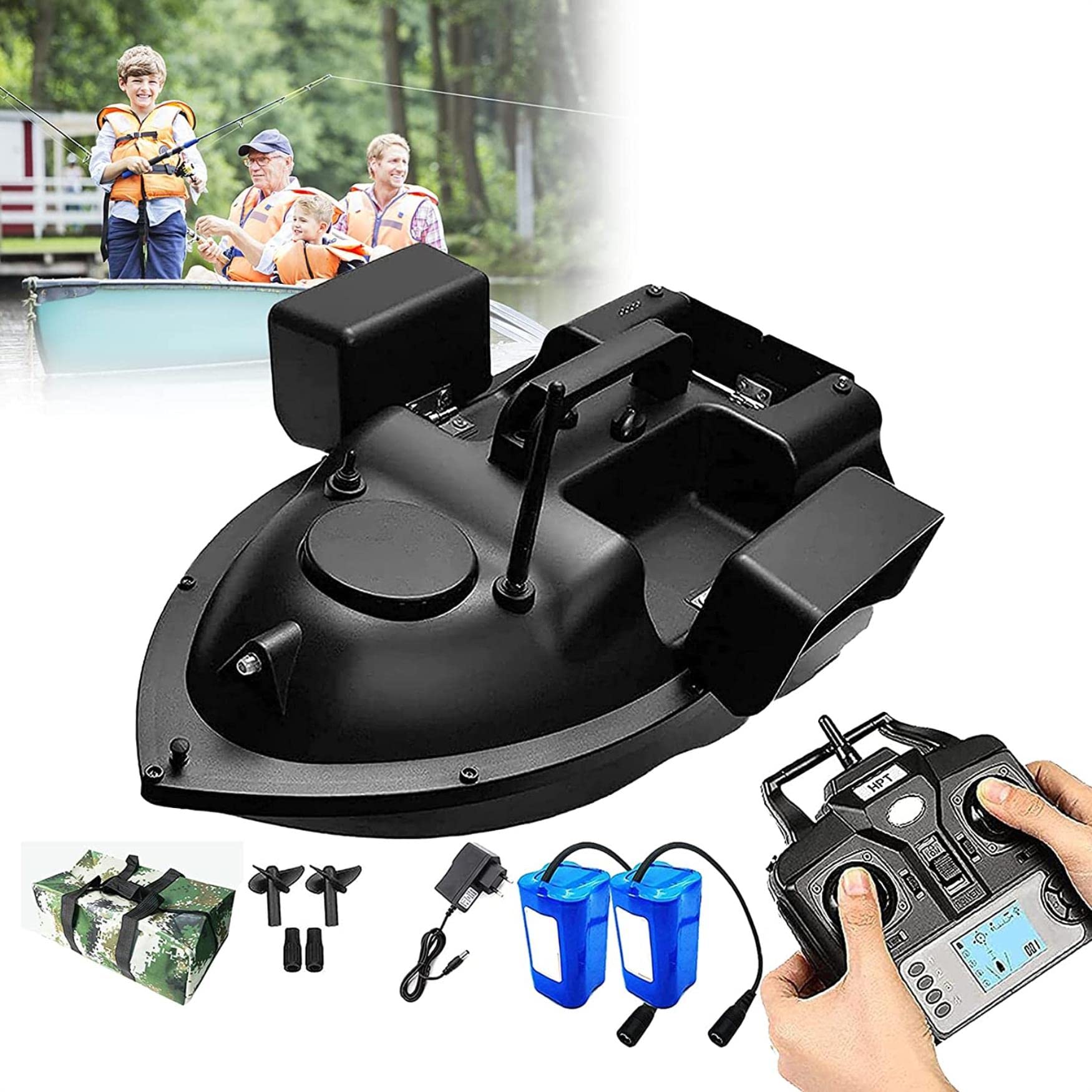 Barco De Alimentación De Arranque RC con GPS, Bote De Cebo De Bote De Alimentación Inteligente con 3 Recipientes De Cebo Y Luz Nocturna LED, Crucero Automático De 500 M, Carga 2 Kg
