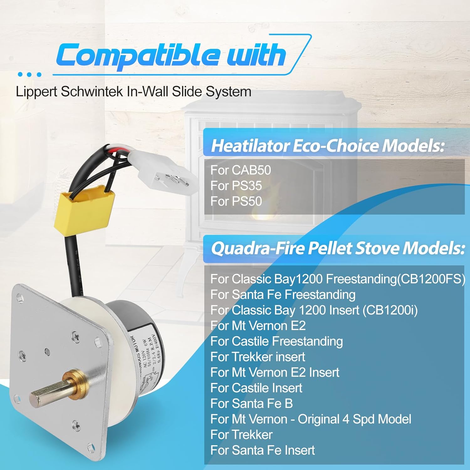 Auger Feed Motor for Quadrafire Classic Bay 1200, Castile, Mt Vernon, Santa Fe Pellet Stove, Auger Motor for Heatilator CAB50, PS35, PS50 Pellet Stove, Replacement 812-4421