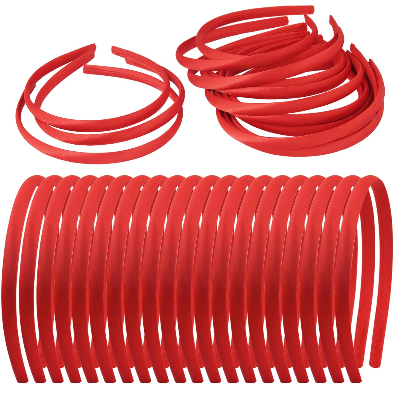Zifengcer 20 PCS Satin Covered Thin Headbands DIY Solid Color Headbands for Girls and Women (Red)