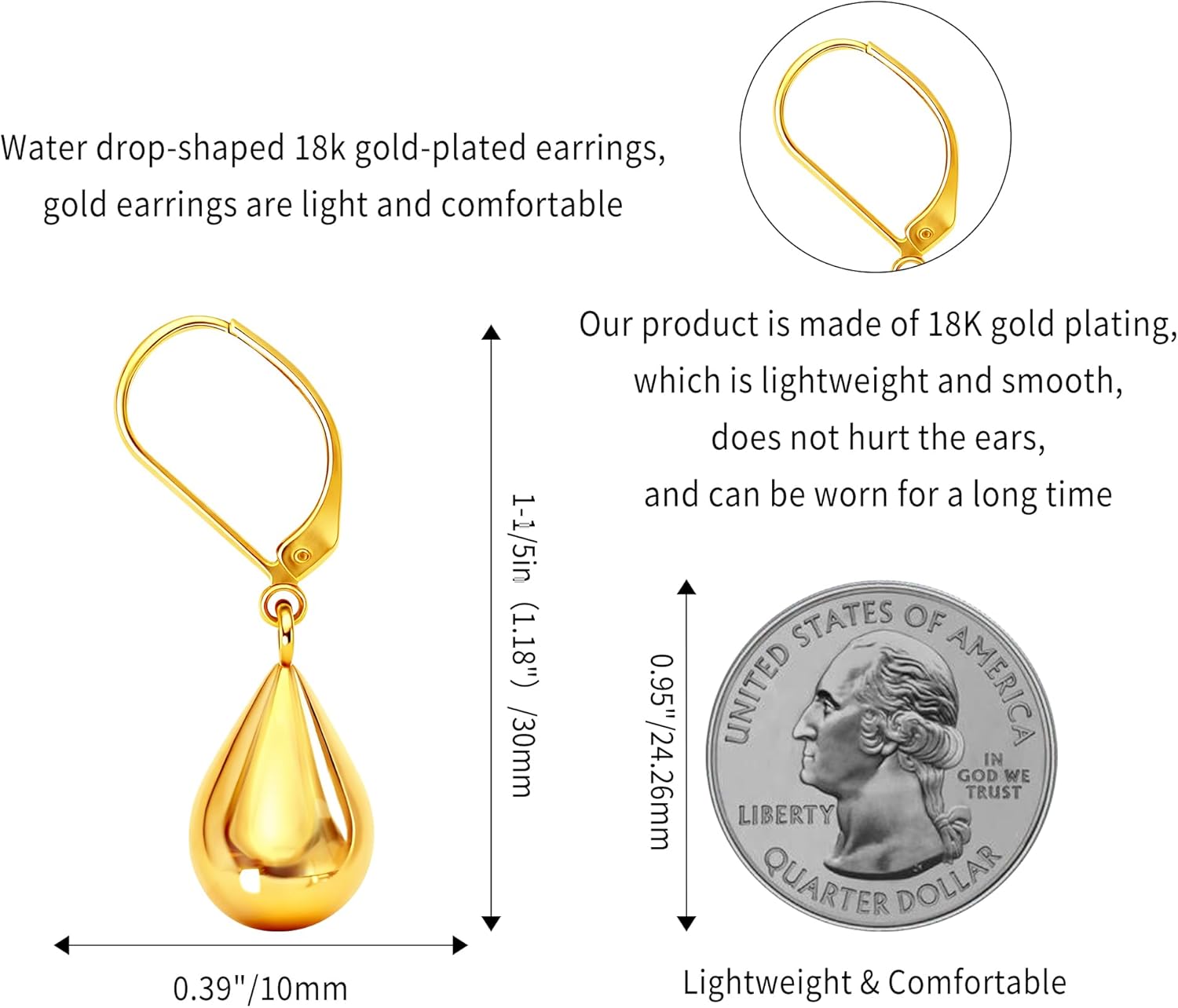 18k Gold and Silver Dangle Earrings for Women - Teardrop Leverback Earrings for Women Jewelry - Image 2