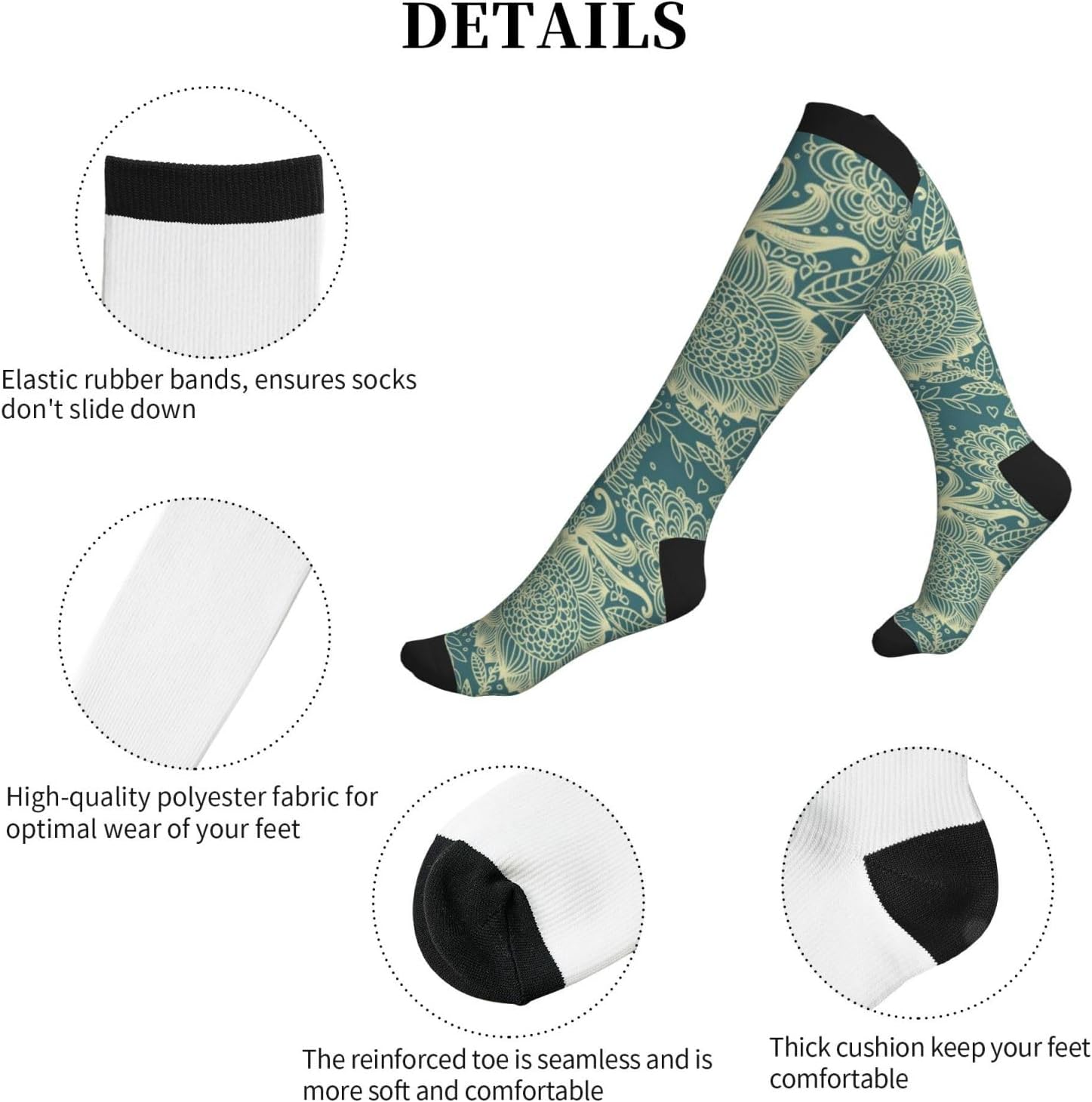 Nostalgic Nature Inspired Hand Tight Fitting Women'S Men'S Knee High Running Socks