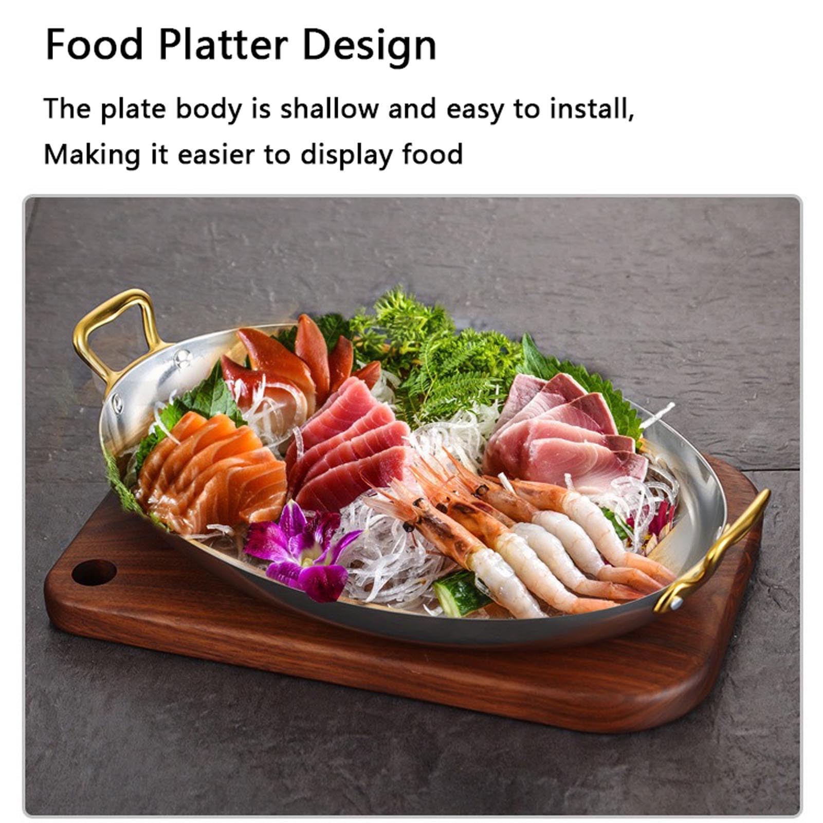 RSBFER Poêle à Paella espagnole Ovale en Acier Inoxydable, Assiette antiadhésive de Homard de Fruits de mer avec poignées Doubles rivetées pour la Maison ou Les Restaurants,C,30cm