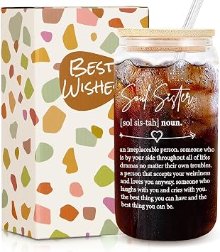 Frerdui Birthday Gifts for Women Best Friend, Mothers Day Gifts for Women Friends, Friendship Gift, Gift for Best Friend Bff - 16oz Soul Sister Cup