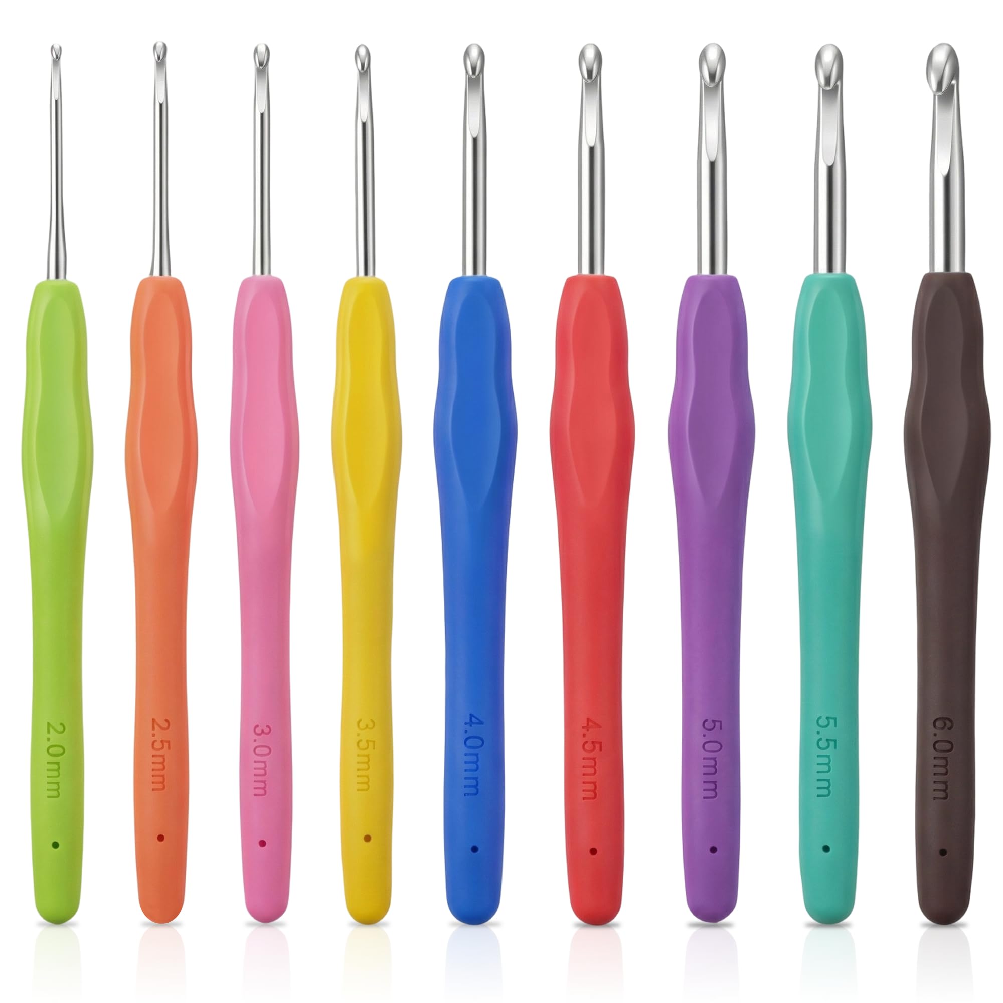 Bitone Crochet Hooks,9 Pcs Multicolor Aluminum Knitting Needles,Crochet Kits for Beginners Adults,Aluminum Crochet Needles Soft Grip Handle for Arthritic Hands Crochet Gift(2mm-6mm)