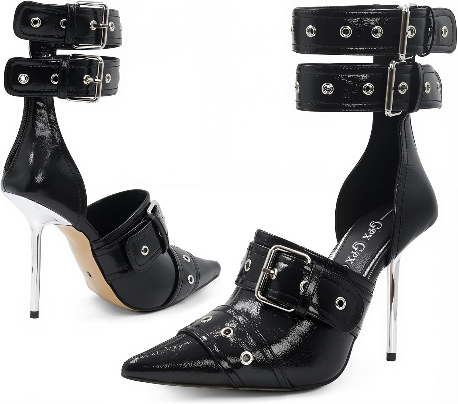 Women's Pointed Toe Pumps Ankle Strap Stiletto High Heels Metal Buckle Sandals Pumps Fashion Dressy Shoes - Image 5
