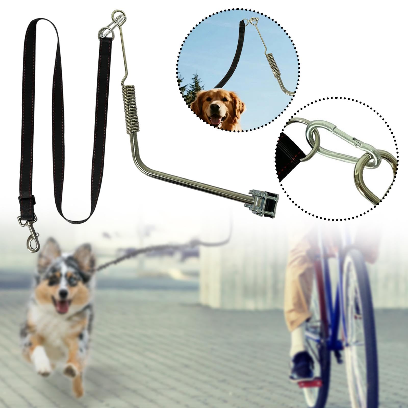 Dogs Bike Leash Retráctil para Bicicleta Correa de Caminata Accesorio Desmontable de Acero Inoxidable Adecuado para Ejercicio Ciclismo Y