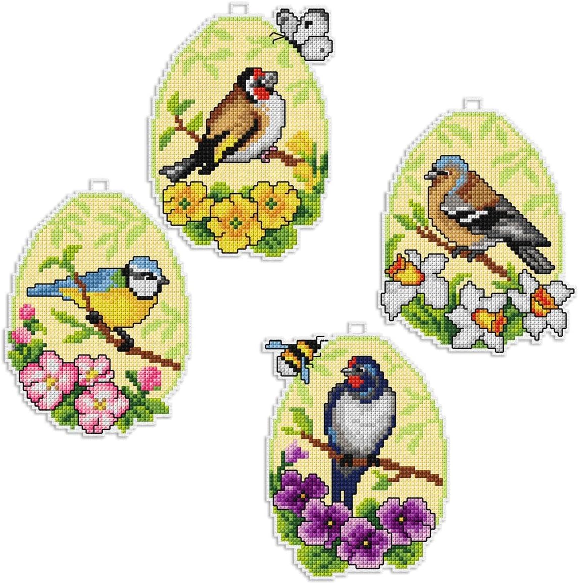 Wizardi Counted Cross-Stitch Kit on Plastic Canvas with Easter Ornaments. 4 Spring Designs Same Dimensions 3,15x4,33 Inches. Superb for Art & Needlework Amateurs. 7697 Orchidea