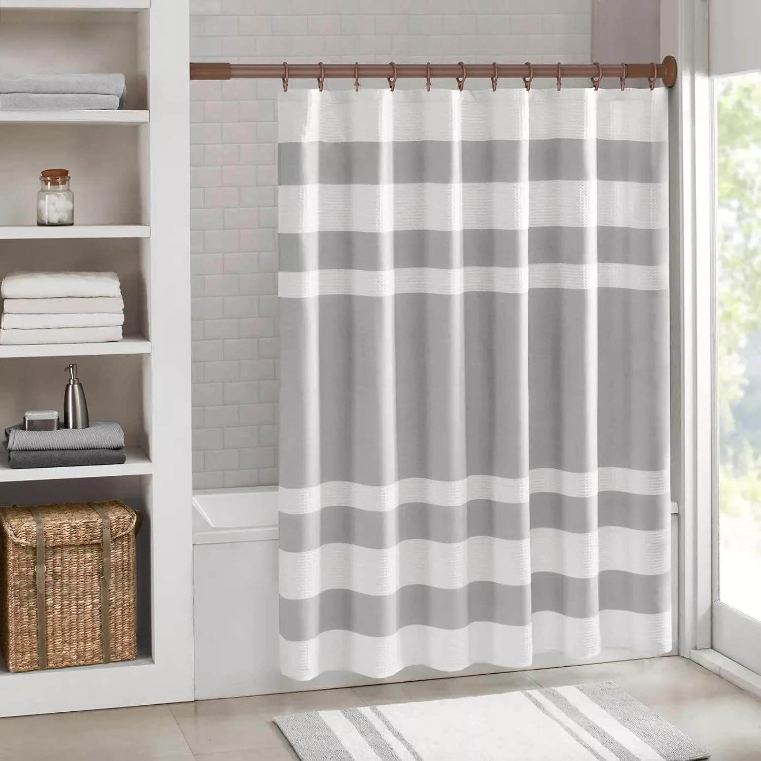 Tension Shower Curtain, Spring Shower Tension Curtain Rod, Closet Rod, for Windows or Shower, Rust Resistant Easy to Install, Umimile (Brown, 51-86”)