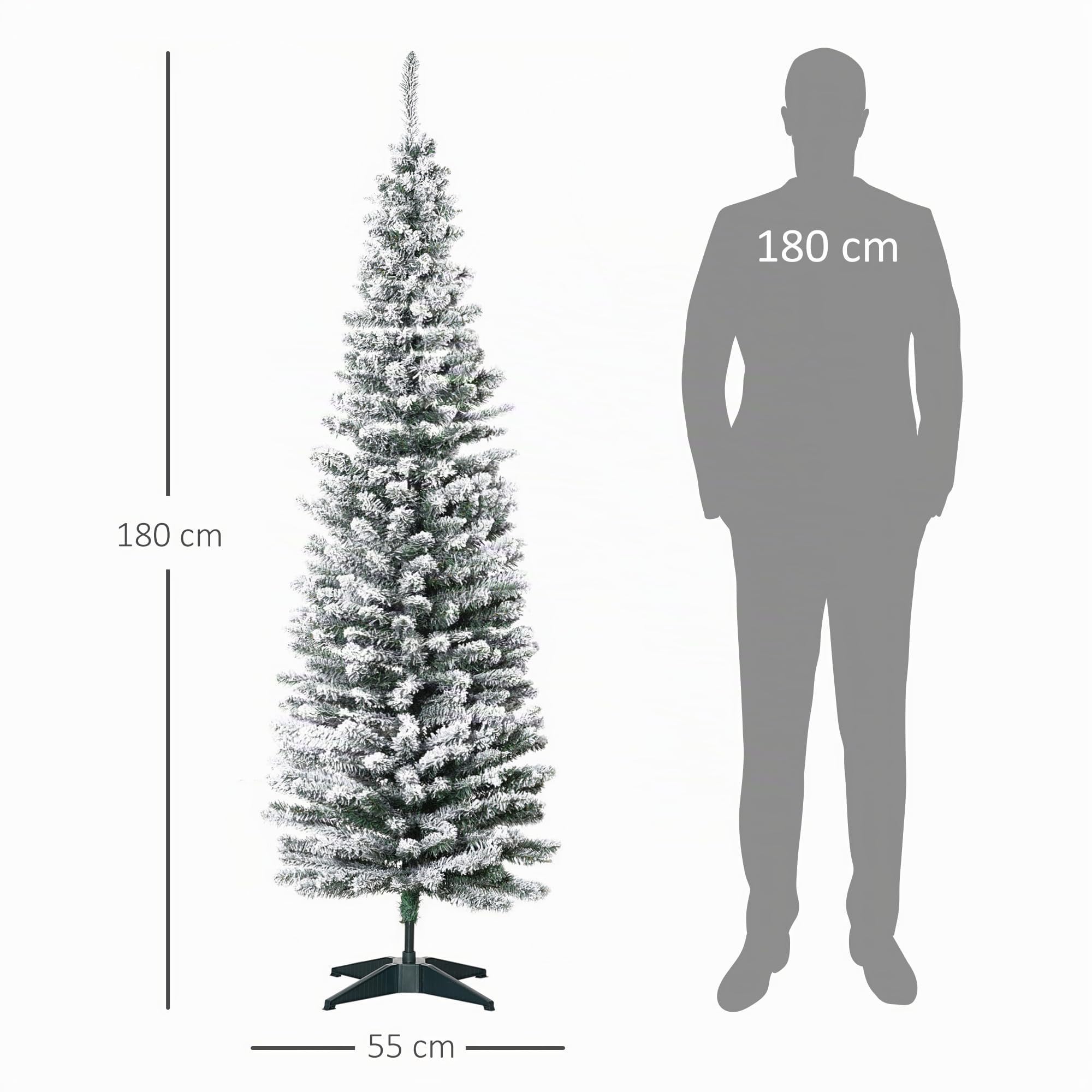 HOMCOM Künstlicher Weihnachtsbaum 180 cm mit Kunstschnee, 390 Spitzen | Tannenbaum Künstlich, Christbaum Weihnachtsdeko, Inkl. Metallständer, für Drinnen