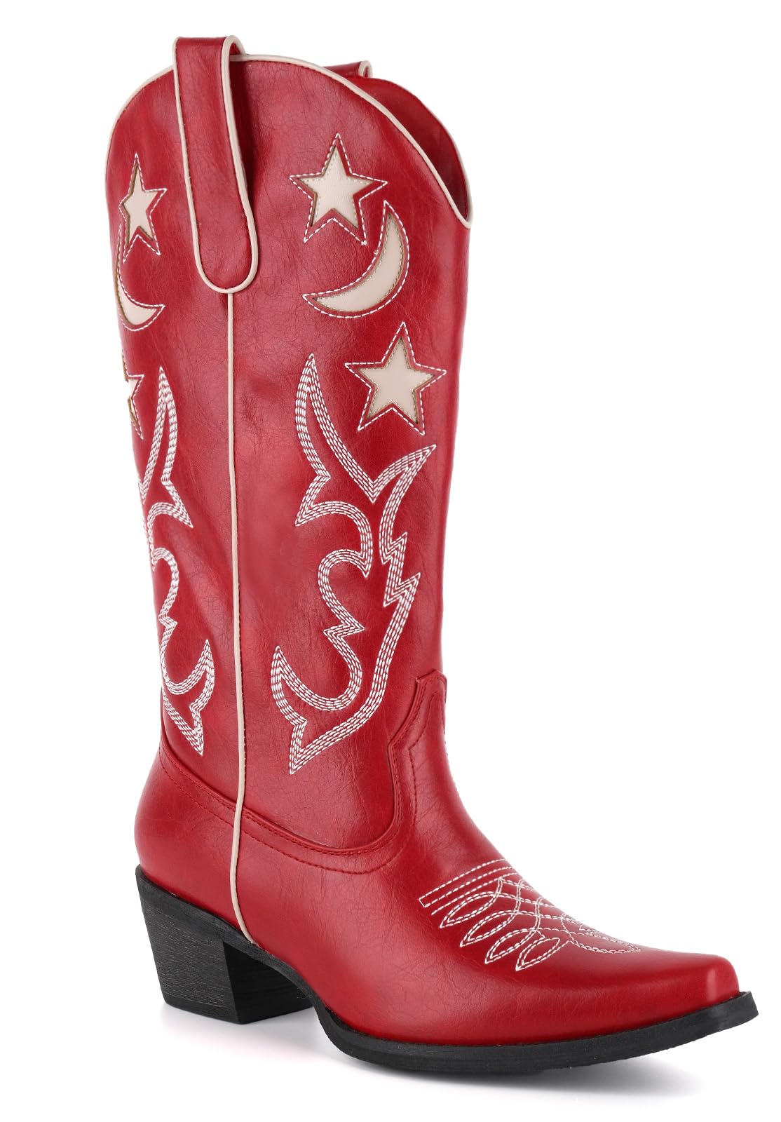 Mid Calf Embroidered Cowgirl Boots with Stars