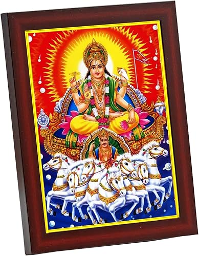 Miniatura 1 de zig zag Surya Dev Ji - Marco de fotos pequeño con 7 caballos para mesa de pared, tamaño pequeño, habitación de Pooja (6 x 8 pulgadas, vidrio