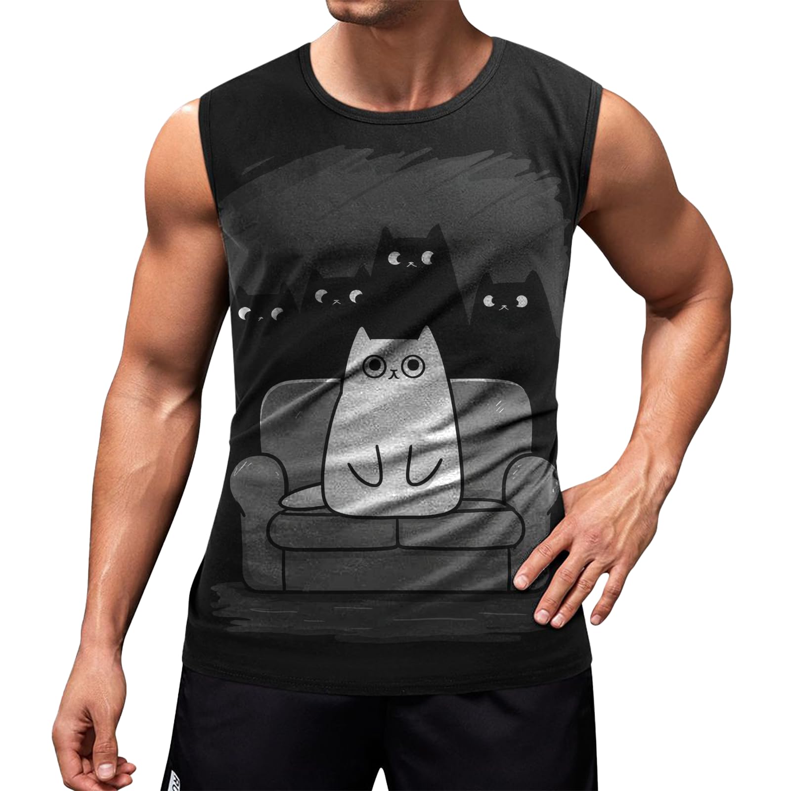 domirica Mens Graphic Tank Top Casual Sleeveless Muscle Shirts Summer Comfy Gym Athletic Fitness Crewneck