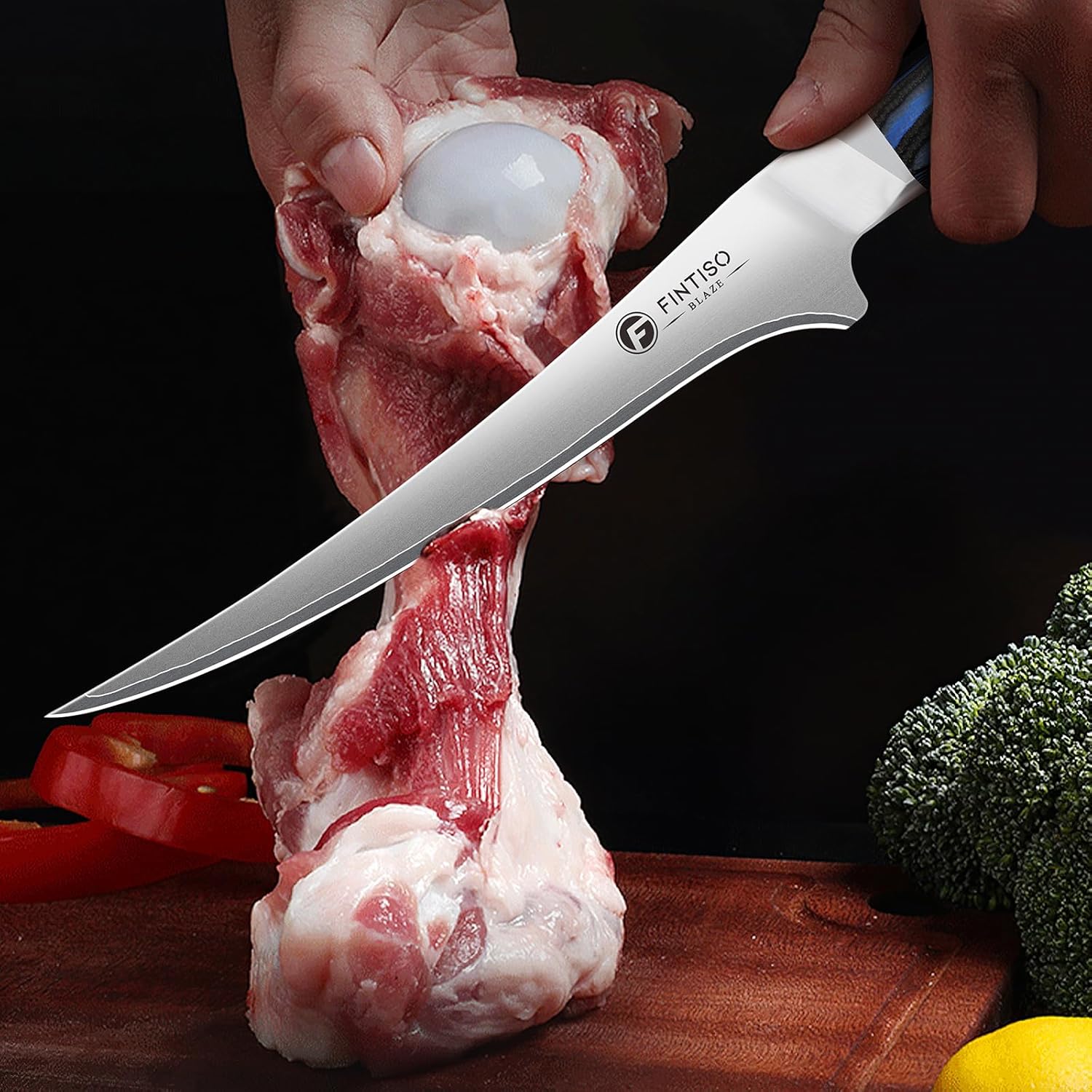 FINTISO 4PCS Kitchen Knife Set, Professional Chef, Santoku, Fillet & Paring Knives with G10 Handle, Premium 5-Layer Japanese Steel, Ultra Sharp, Dishwasher Safe