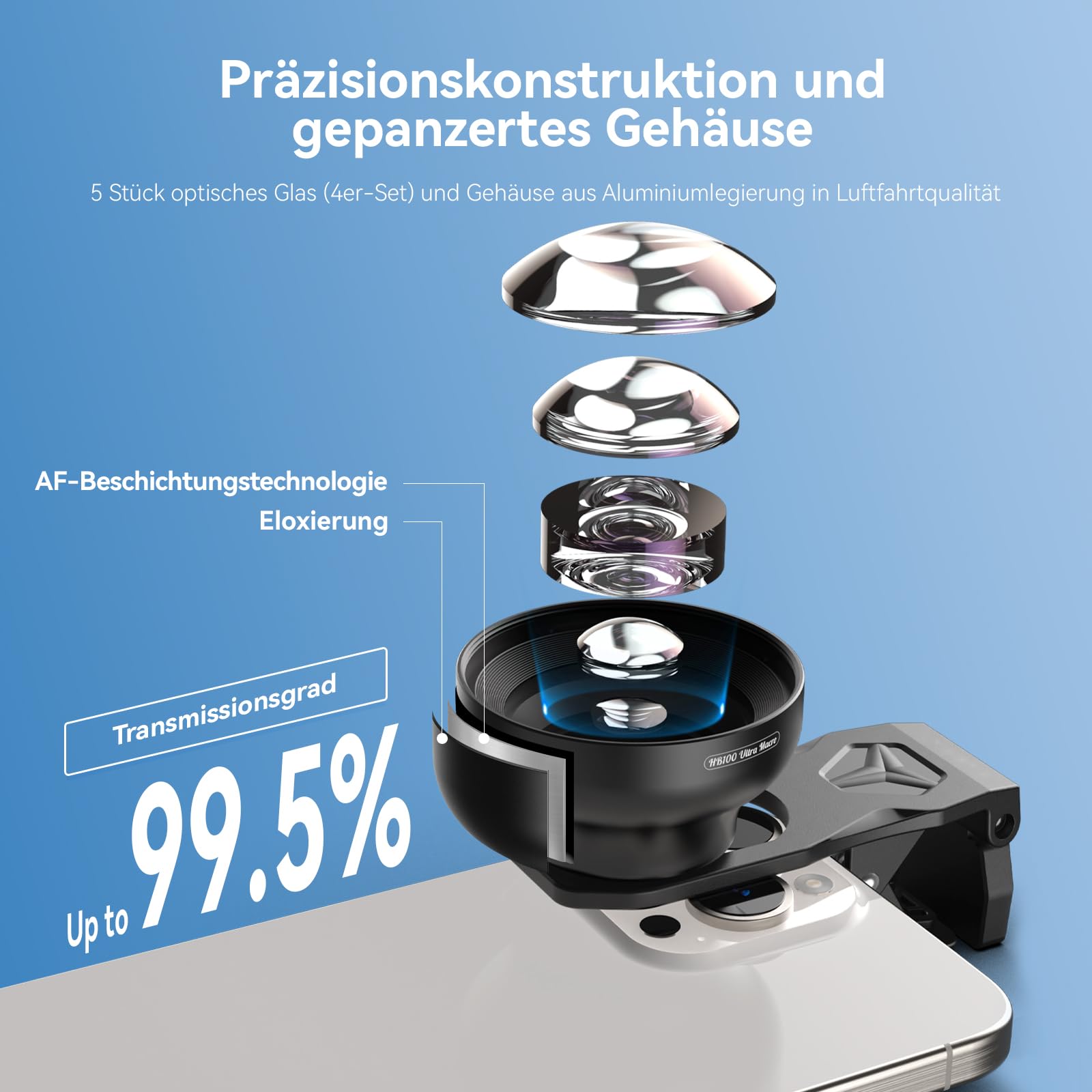 APEXEL HB100 Ultra HD Handy Makroobjektiv mit 52 mm CPL & Sternfilter, F1.05-Blende & AF-Beschichtung, Handy Kamera Objektiv Passend für iPhone, Samsung, Pixel und andere Smartphones