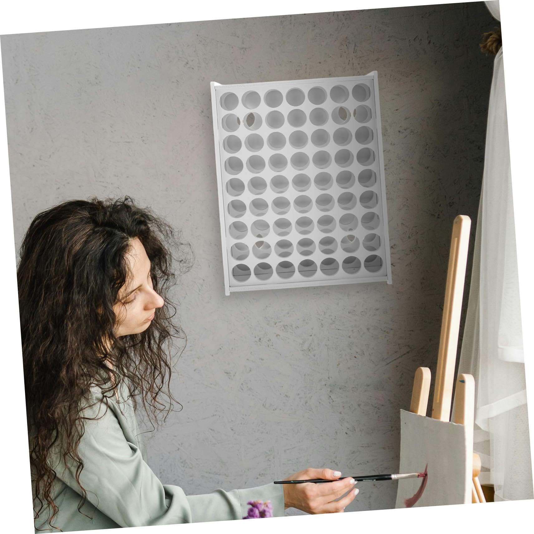 SHINEOFI Organizador Vertical De Pintura Para Manualidades y Óleo, Plástico Resistente Transparente, 63 Agujeros Para Montaje En Pared, Ahorro De Espacio Para Artistas y Uso Doméstico