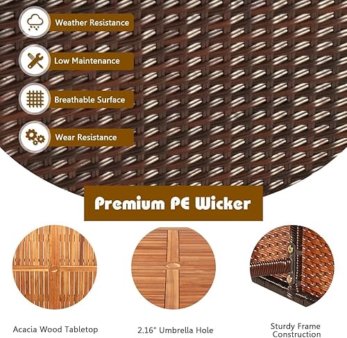 Miniatura 6 de Happygrill Juego de 9 piezas de comedor para patio al aire libre con asiento acolchado mesa de comedor que ahorra espacio con mesa de madera de