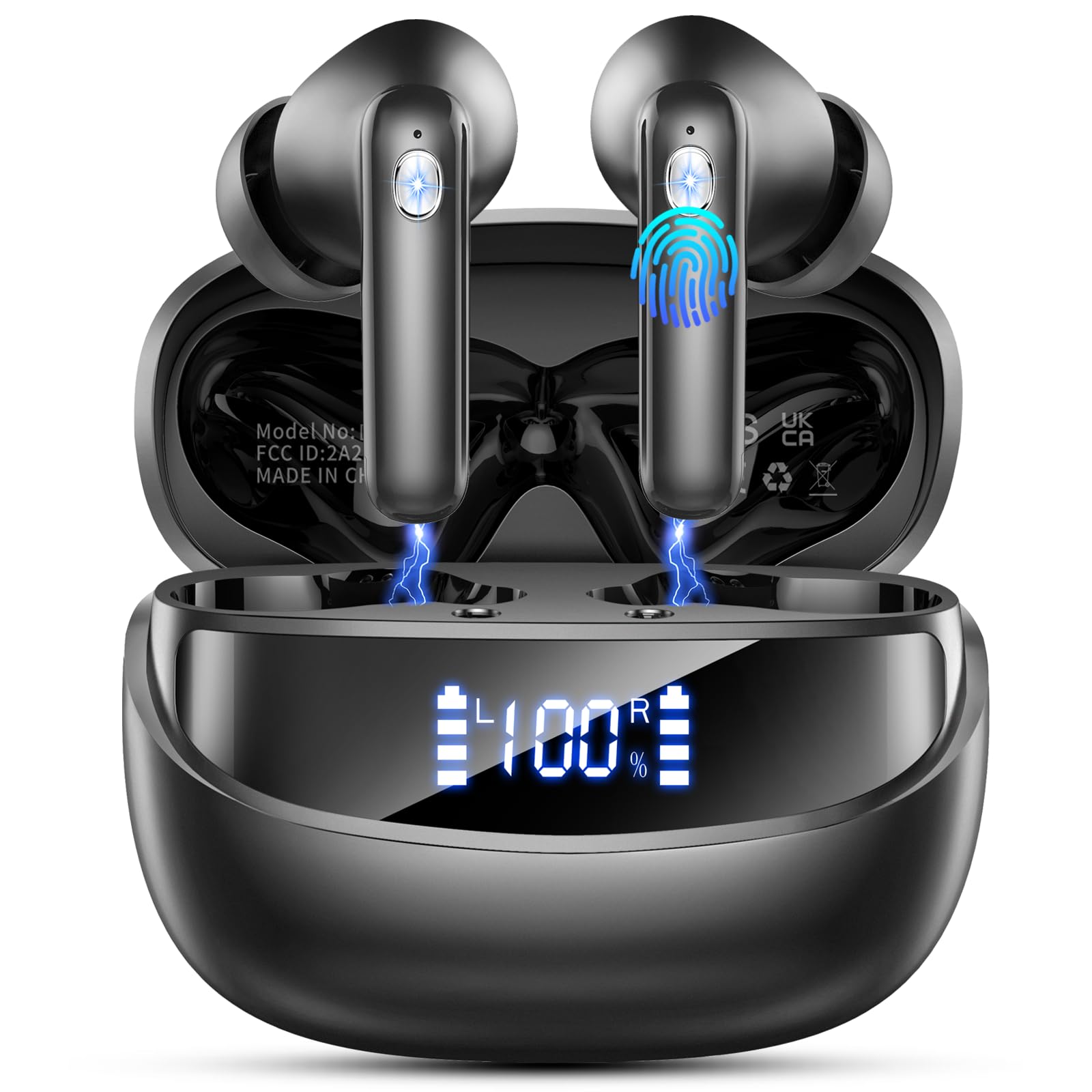 Jxrev Wireless Bluetooth 5.4 Earbuds, 6D Stereo Ear Buds, LED Power Display
