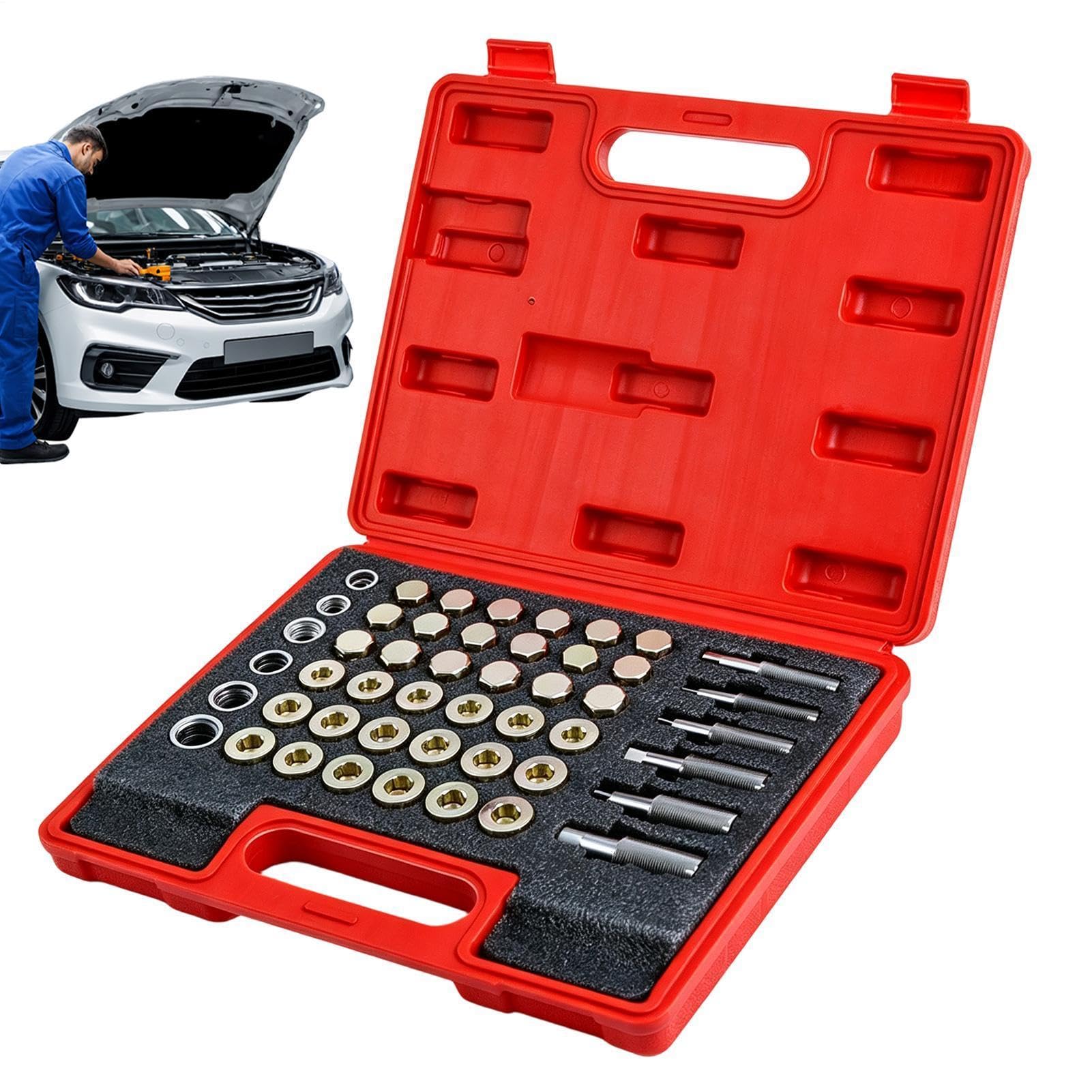 Kit Riparazione Tappo Scarico Olio 114 Pezzi Per Ripristino Filetti Spanati | Kit Riparazione Filetti Coppa Olio per Antivibrazione, Sensori, Motocicli, Macchinari, Punzonatu