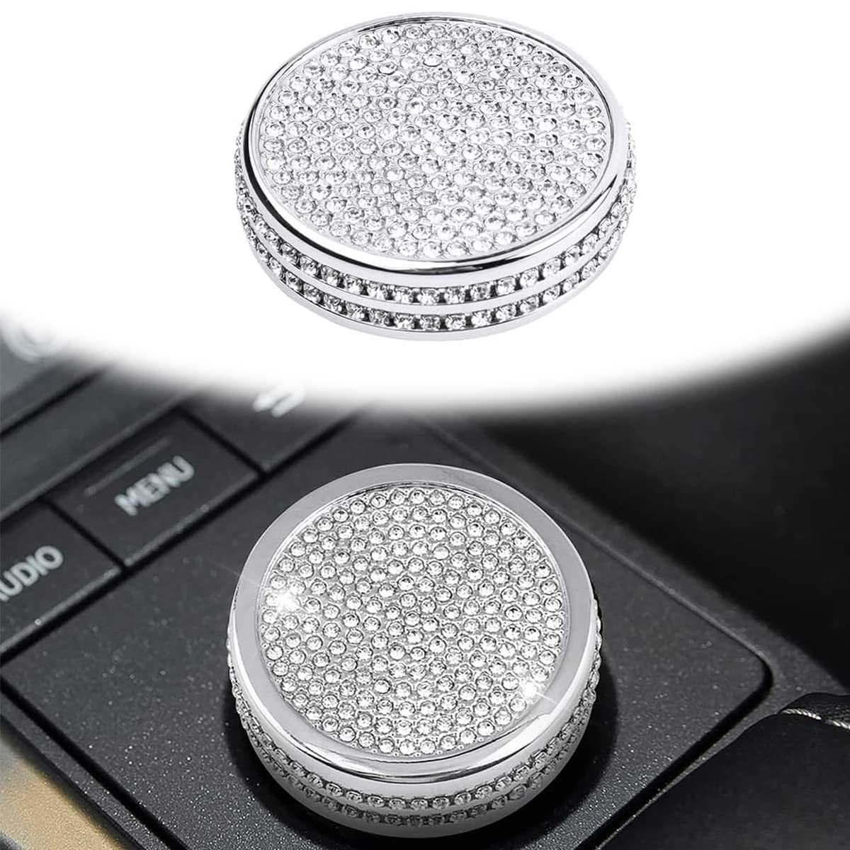 Keyunamg Bling Crystal Multimedia Knob Covers Trim Cover Parts Car